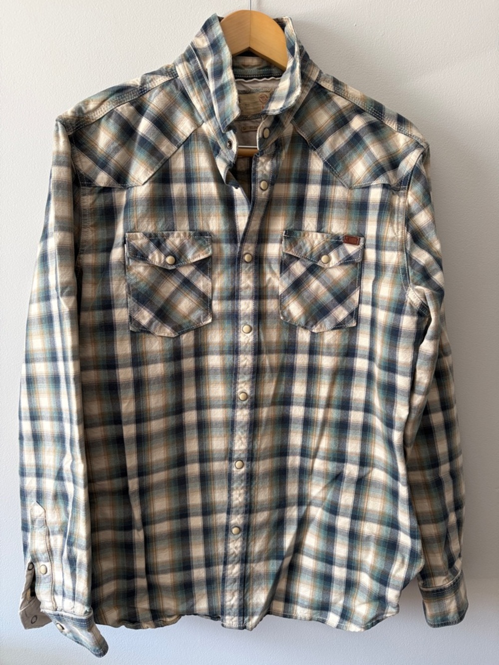 Men's Plaid Button-Down Shirt in Blue & Cream by